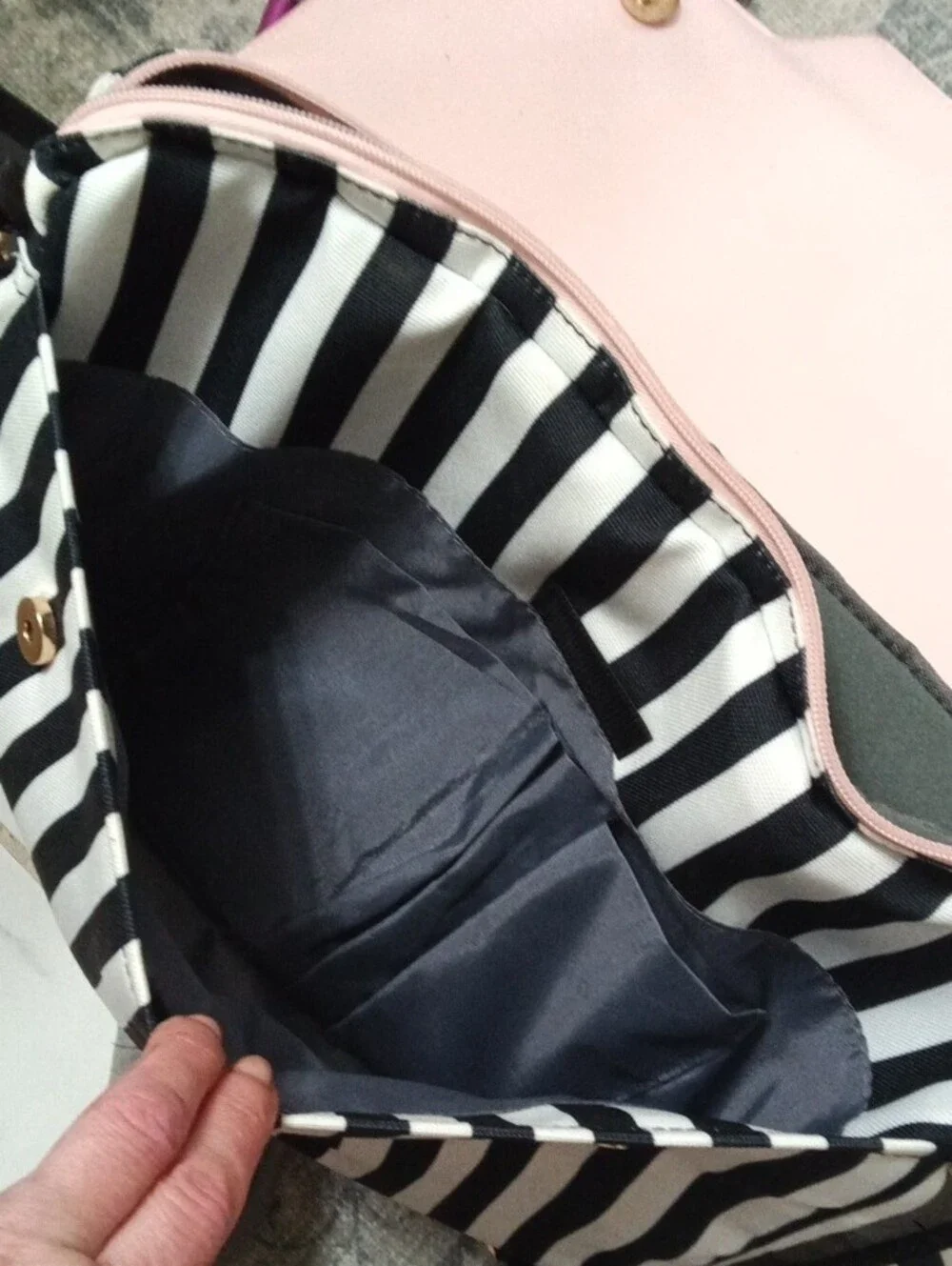 Pink Bow Satchel with Black & White Stripes